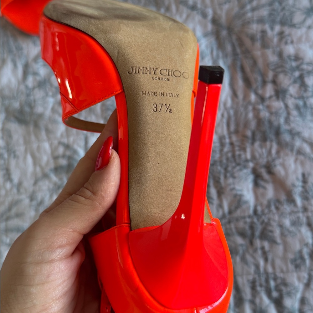 Jimmy Choo Vibrant Orange Strappy Heels - Picture 3 of 3